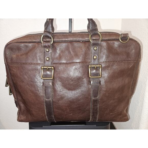 VTG Fossil Brown Leather Bag Briefcase Laptop Messenger READ* 15x12 - Picture 2 of 11